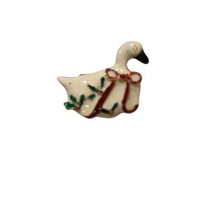 Vintage Christmas Goose Brooch with Holly and Bow